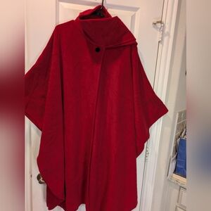 Preston & York Red Cape Coat Poncho One Button Closure Dramatic Collar OS
